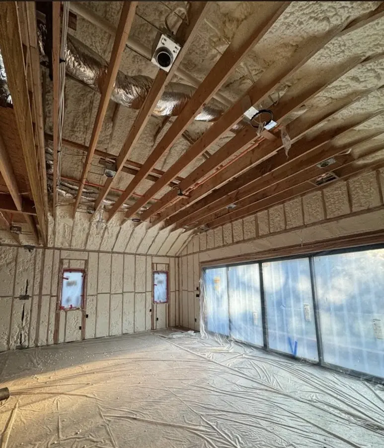 Interior walls and ceiling insulated with spray foam during new construction in Sonoma